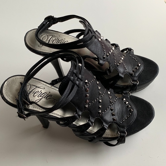 Fergie Sexy Black Ankle Strap Platform Heel Size 9 - Picture 2 of 6